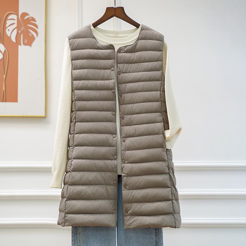 Autumn and Winter New Round Neck V-Neck Women's Mid-length Down Vest All-match Fashion Slim-fit Mother's Mid-length Ware