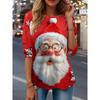 Spring and Autumn Round Neck Santa Claus Pattern 3D Printed Top Fashionable Casual Long Sleeved Women's T-shirts