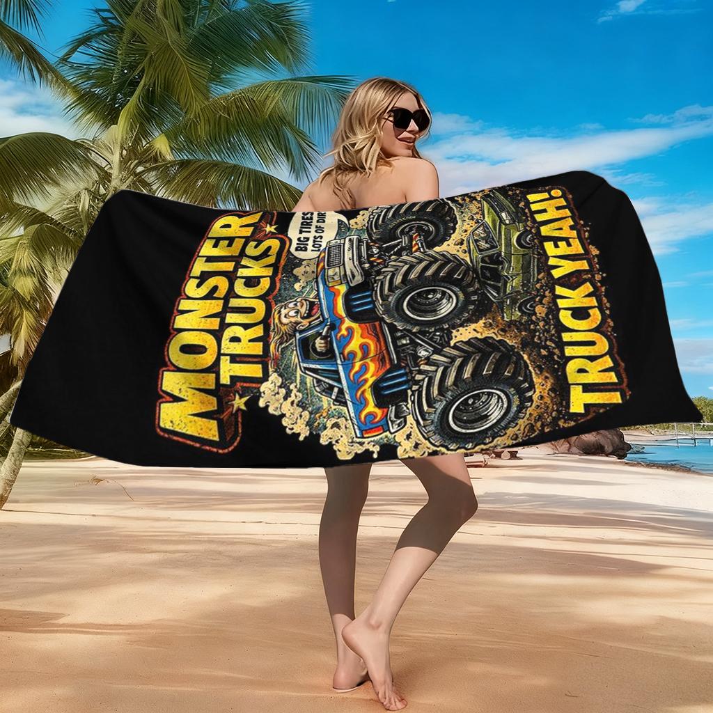 1pc M-Monster Trucks Large Tires Beach Towel Super Absorbent Suitable for Beach Vacation Pool Summer Gift for Friends And Kids
