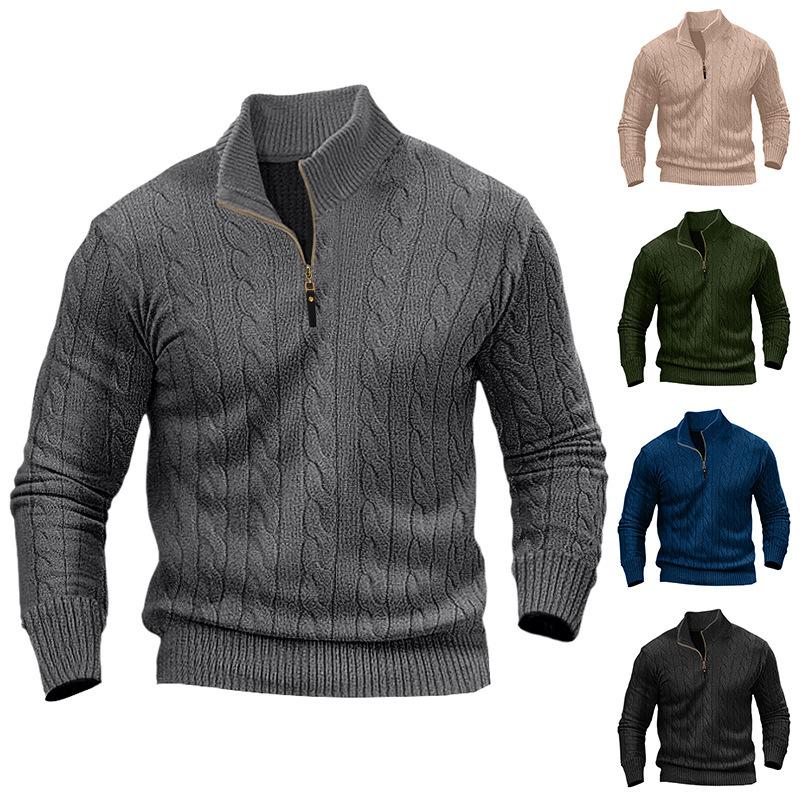 Men'S Autumn And Winter Men'S Twist Knitted Sweater Semi-Zipper Stand-Up Collar Casual Warm Sweater Men'S Bottoming Shirt