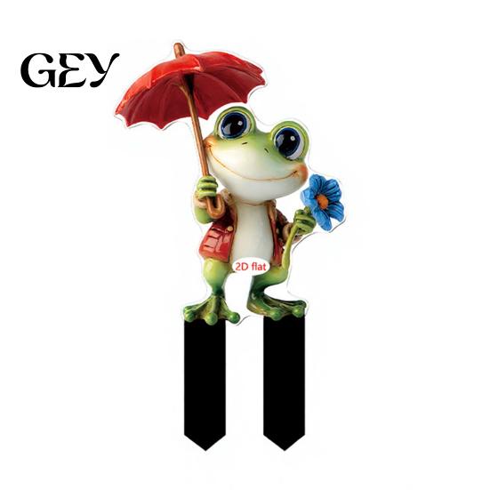Childlike Garden Ornament Cartoon Frog Stake, 2D Acrylic Cute Decoration, Waterproof Potted Plant Decoration Outdoor Yard Art Stake for Lawn
