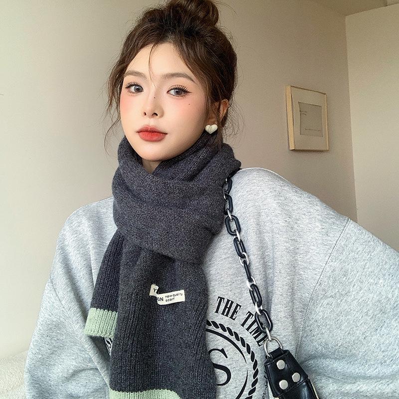 Вязаный шерстяной шарф в японском и корейском стиле для женщин - Теплая зимняя манишка, Идеальный новогодний красный рождественский подарок