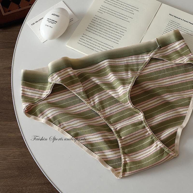 Xl-5XL Gradient Sports Style Oversized Underwear Striped Panites Female Sexy Briefs High Slit Plus Size Underpant Pure Cotton Crotch for Women