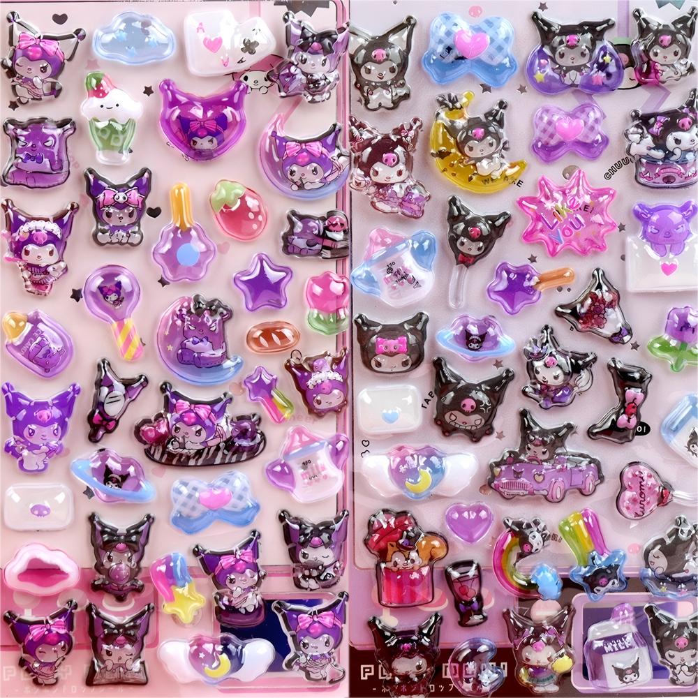 Kawaii Kuromi Cinnamoroll My Melody 3D Relief Stickers Cute Sanrio Luminous Crystal Sticker Toys Reward Decoration Decals Gifts