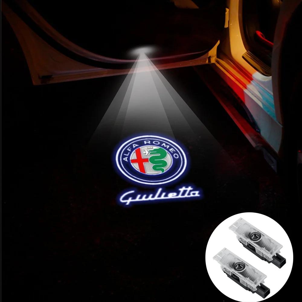 Car Sticker For Alfa Romeo 159 147 2pcs LED Car Emblem Logo Door Welcome Light Projector Lamp Ghost Shadow For Alfa Romeo Stelvi zj3