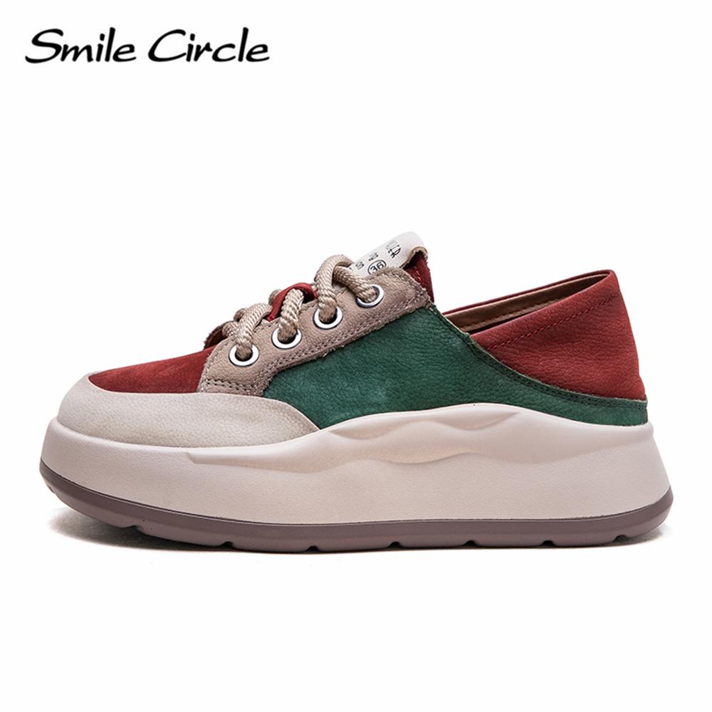 Женская обувь из натуральной кожи с толстой подошвой, низкая обувь на плоской подошве, модная удобная повседневная обувь