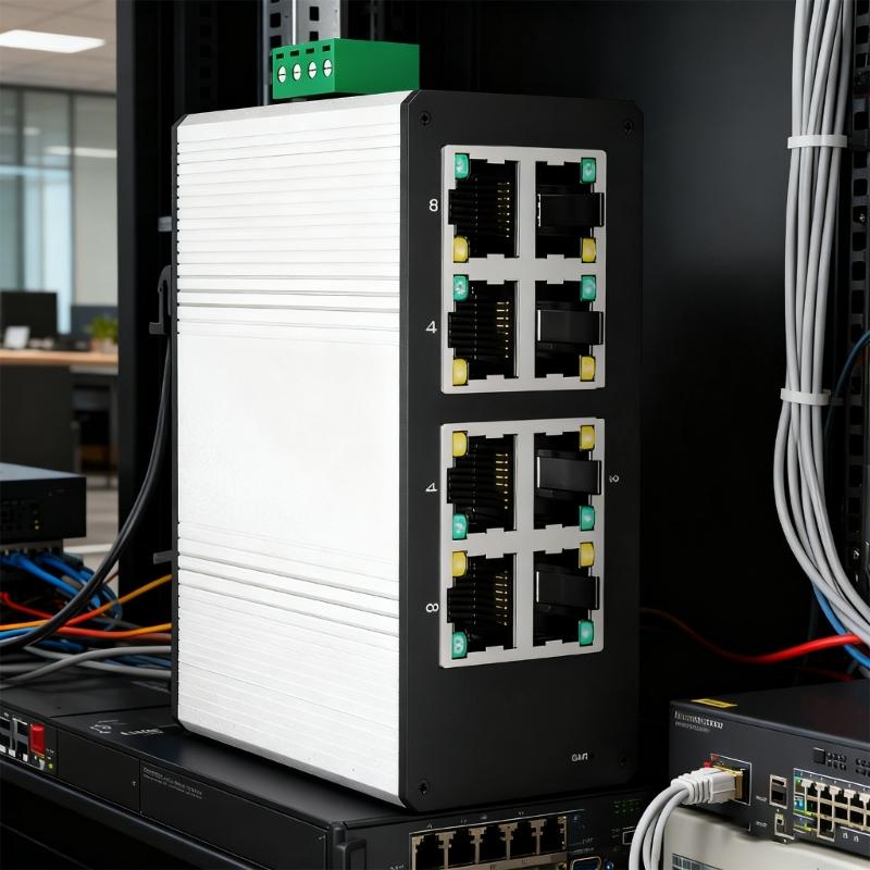 Industrial Mini 8 Port Gigabit Ethernet Switches Aluminum Shell Din Rail Mount PoE Switches For Tight Space