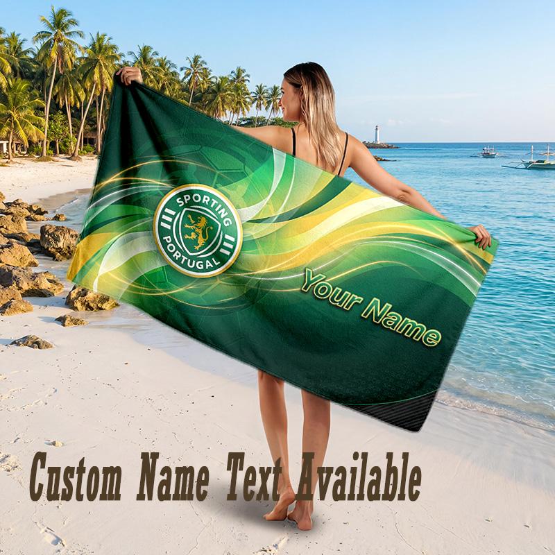 Sporting CP Design Beach Towel Custom Text Large Towel for Beach Vacation