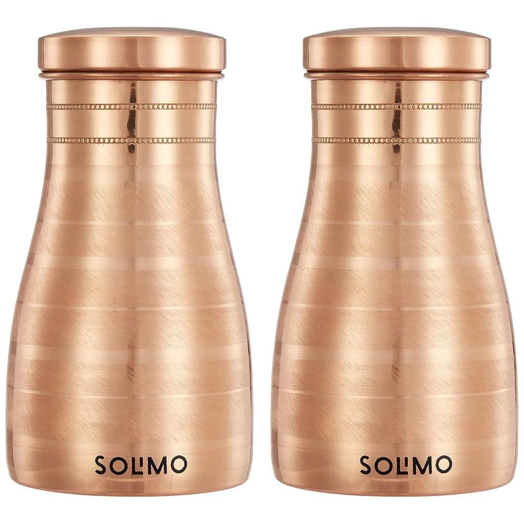 Copper Water Pot | Bedside Carafe with Glass Lining | 950 Ml (Set of 2)
