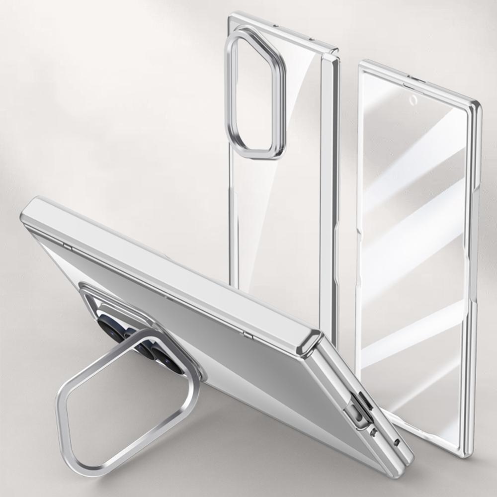 For Samsung Galaxy Z Fold7 5G Case PC+Acrylic Phone Cover with HD Tempered Glass Film,Lens Kickstand