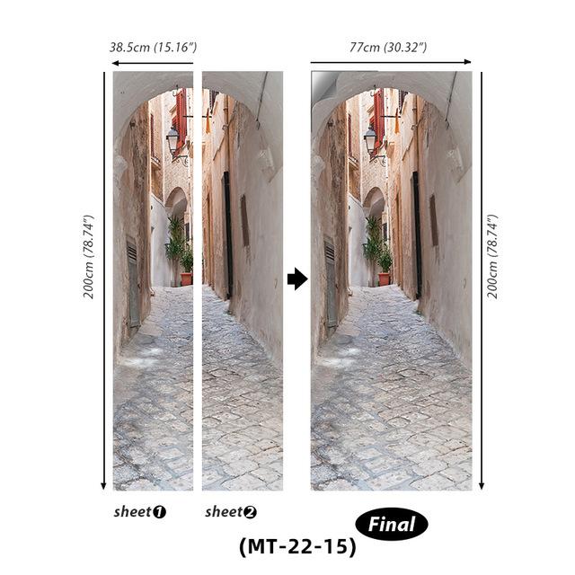 PVC Full Door Stickers Wall Decoration Bedroom Kids Room Cartoon 3D Wallpaper Abstract Line Wardrobe Home Renovation Art Murals