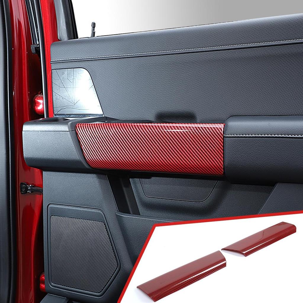 Interior Upgrade Accessories Rear Door Inner Handle Panel Trim Cover Sticker Protector for Ford F150 Raptor 2021 2022 2023 2024 2025 Red Carbon Fiber