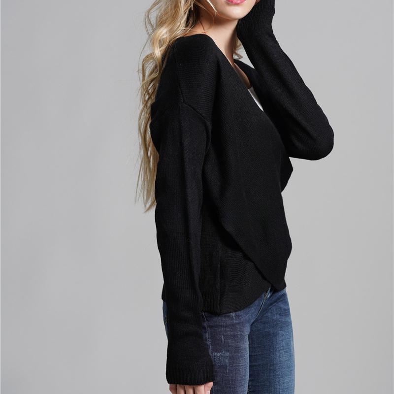 IHUASU Autumn and Winter Big Size Women's Commuter Cross Splicing Knit Sweater