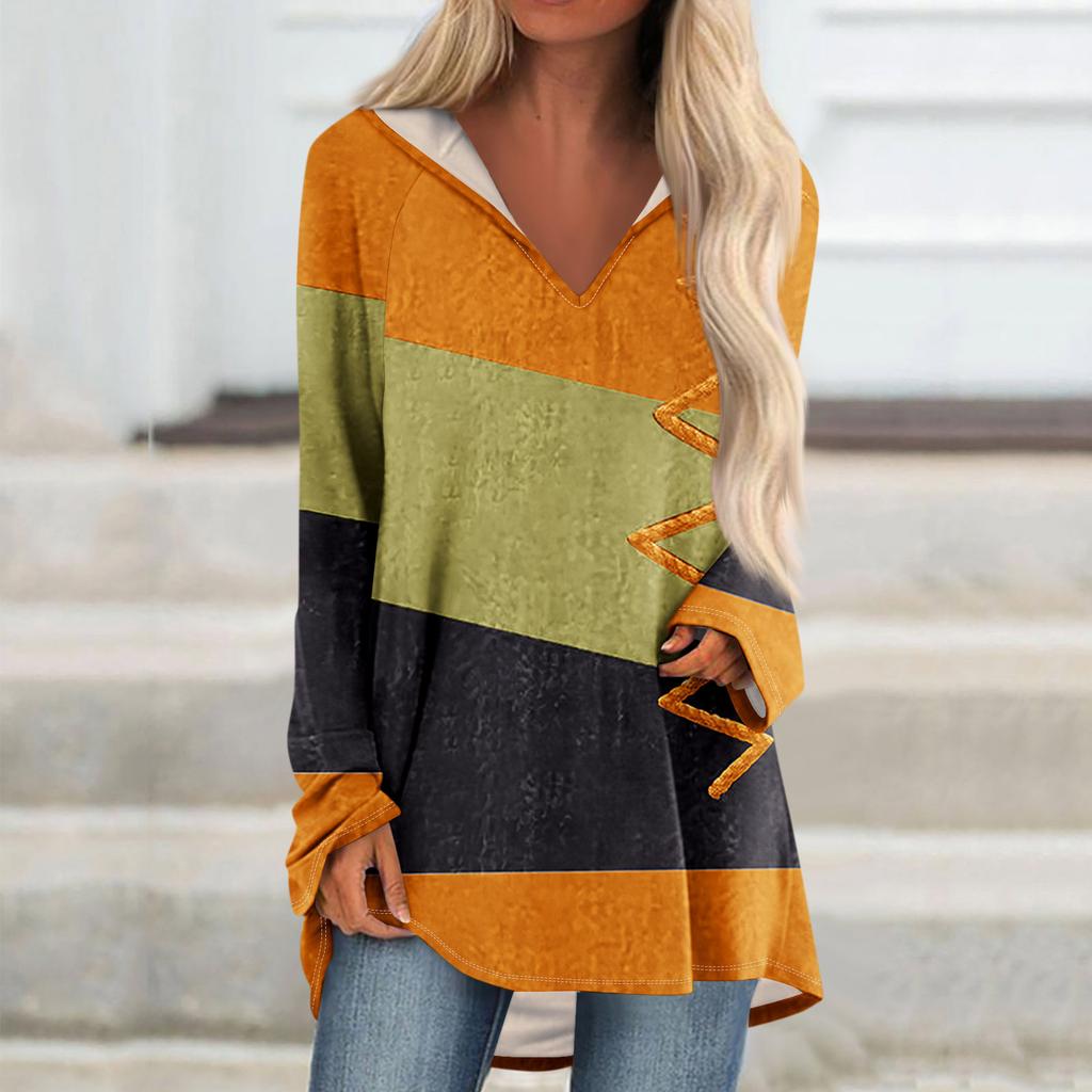 Women's V-neck Hooded Loose Long-sleeved Tops Casual Tops Home Leisure Pajamas Tops