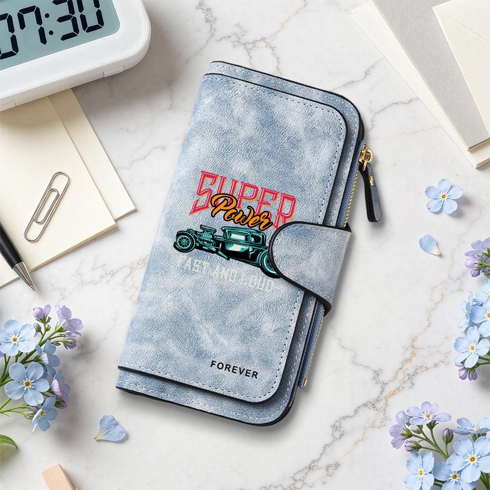 Vintage Car Print Long Wallet Multi Card Holder Portable Fashion Purse