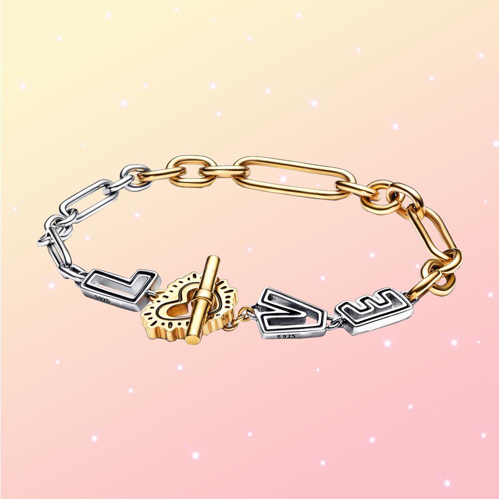 S925 Серебряный Кит Харинг «Светящееся сердце» Т-образная пряжка Золотой и серебряный двухцветный браслет для женских подарков на день рождения