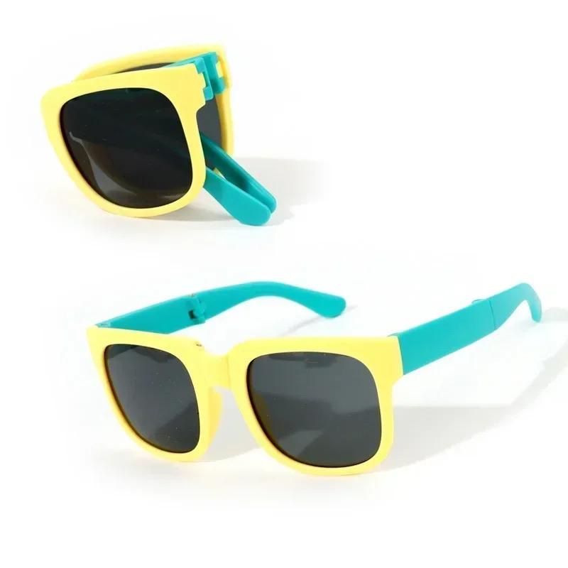 Складные детские солнцезащитные очки для мальчиков и девочек, защита UV400, портативные квадратные очки, детские очки для улицы, фирменный дизайн