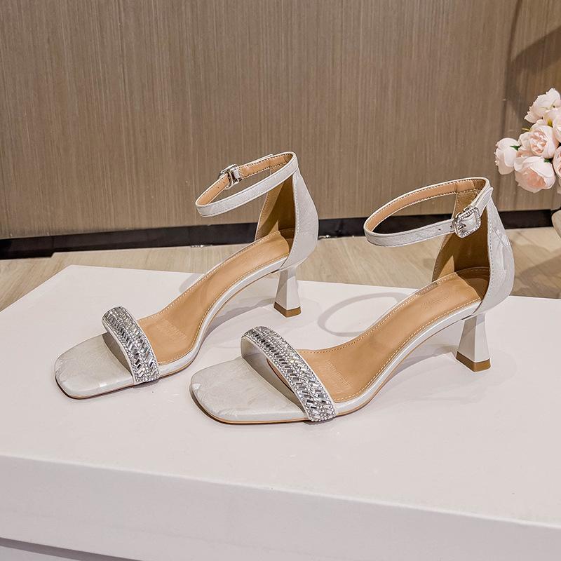 Square head with sandals women's thin heels sexy 2025 new summer silver skirt fairy style open-toed high heels