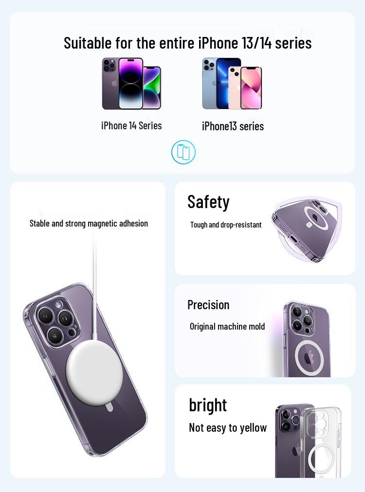 Прозрачный противожелтый противоударный чехол MagSafe для iPhone 17 Pro Max