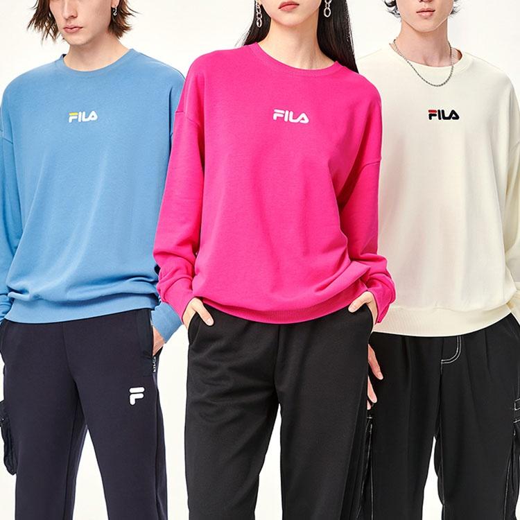 FILA Embroidery Logo Solid Color Sports Fleece Lined Pullover Sweatshirt Unisex Fuchsia F51U138295F-PK