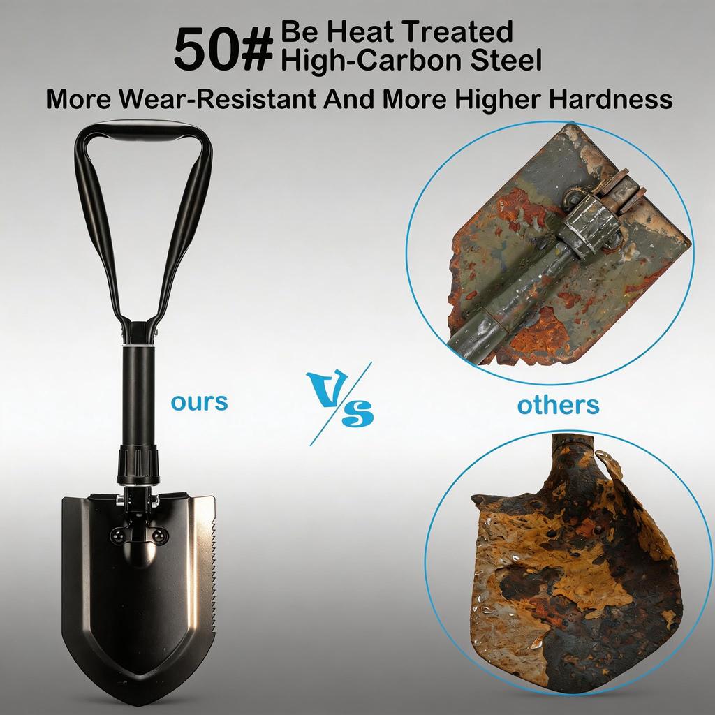 Camping Shovel Foldable Survival Snow High Carbon Steel Embedding Multifunctional Mini with Storage for Snow Disaster Preparedness 58cm, Shovel,