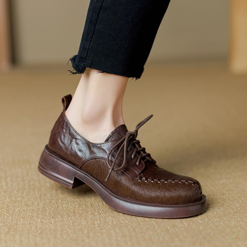 2024 Осень Новые Туфли на платформе Женские Натуральная Коровья Кожа Круглые Перекрестные Застежки Толстая Подошва Женская Повседневная Обувь Туфли Ручной Работы