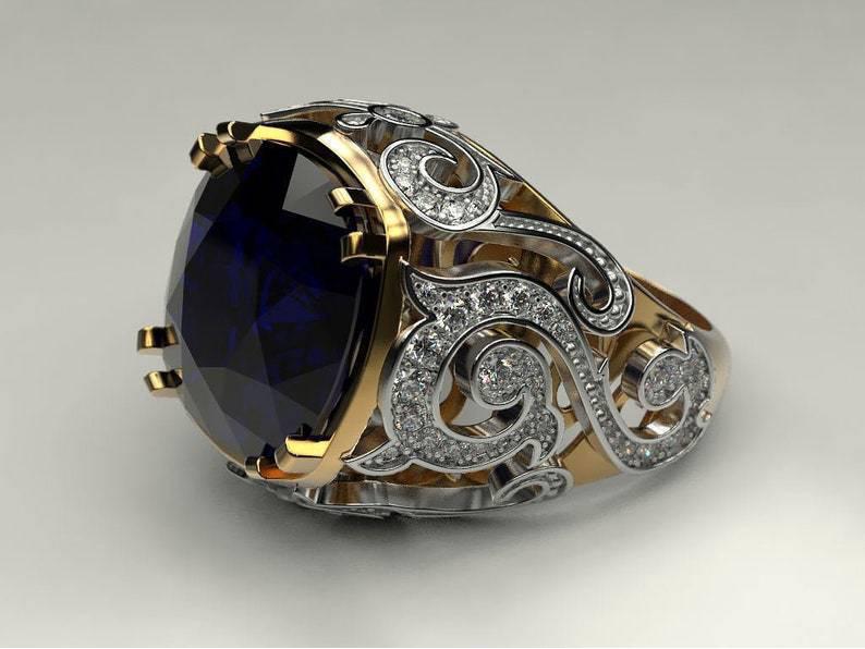 Sapphire and Zircon Luxury Two-Color Copper Ring