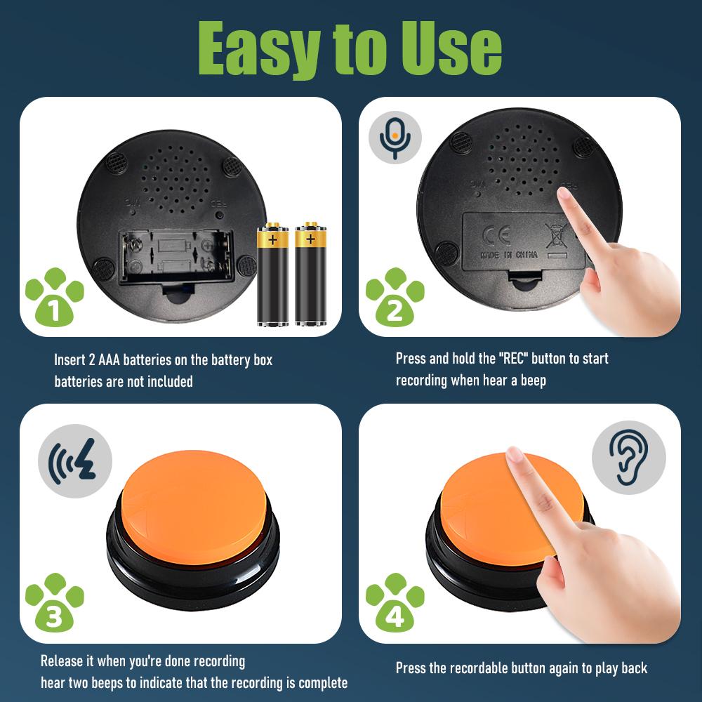 4-цветная кнопка записи голоса, 30-секундная запись, воспроизведение, записываемые кнопки для собак для связи
