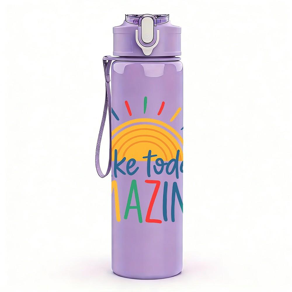 1PC Make Today Amazing Sun 750ml Color Plastic Sports Water Bottle Leakproof Flip Straw Lid Suitable for Sports Office Home Use
