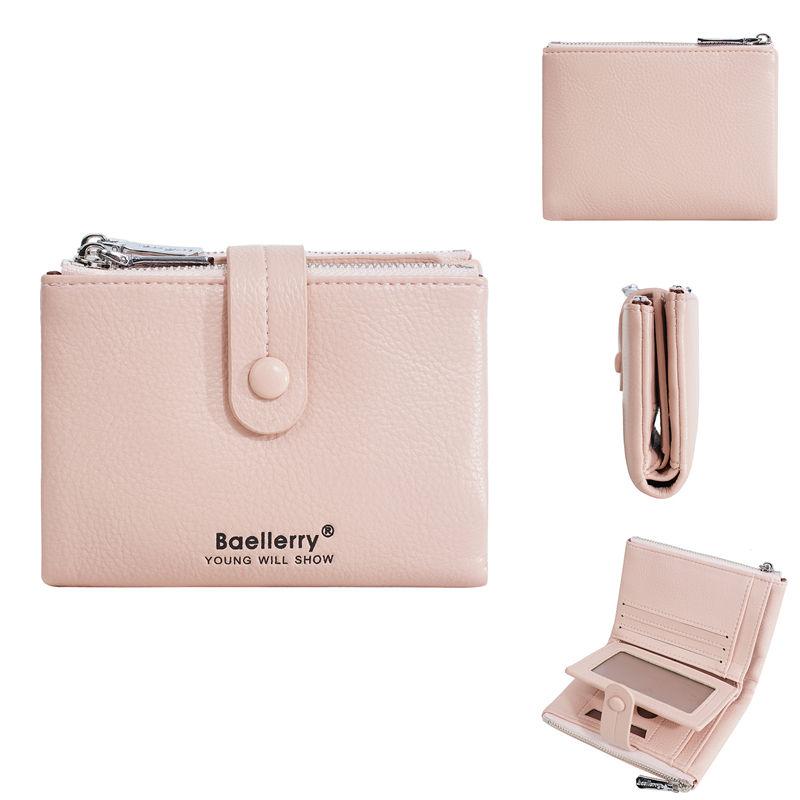 Baellerry Women Fashion Short Wallets Casual Tri-fold Coin Purse Double Zipper Card Holder Purses