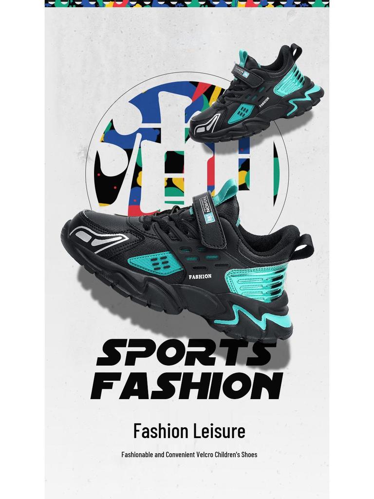 Kids' Waterproof Non-Slip Leather Sports Shoes with Magic Strap for Boys