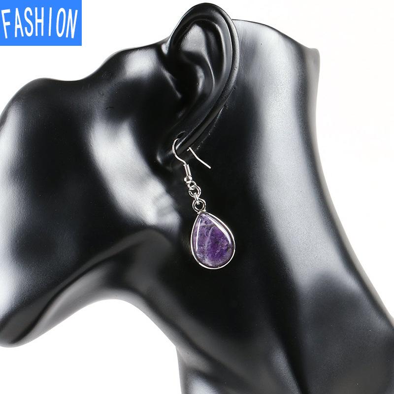 Европейские и американские модные женские серьги с каплями воды, женские серьги с натуральными полудрагоценными кристаллами, простые серьги