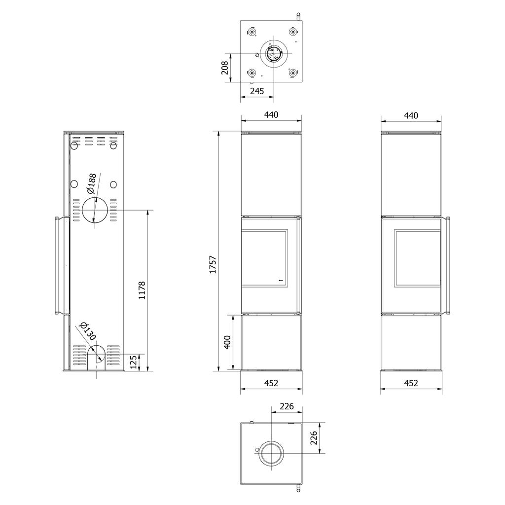Дровяная стальная печь KRATKI REN/L левая Ø 150 7 кВт черная термотек самозакрывающаяся дверца