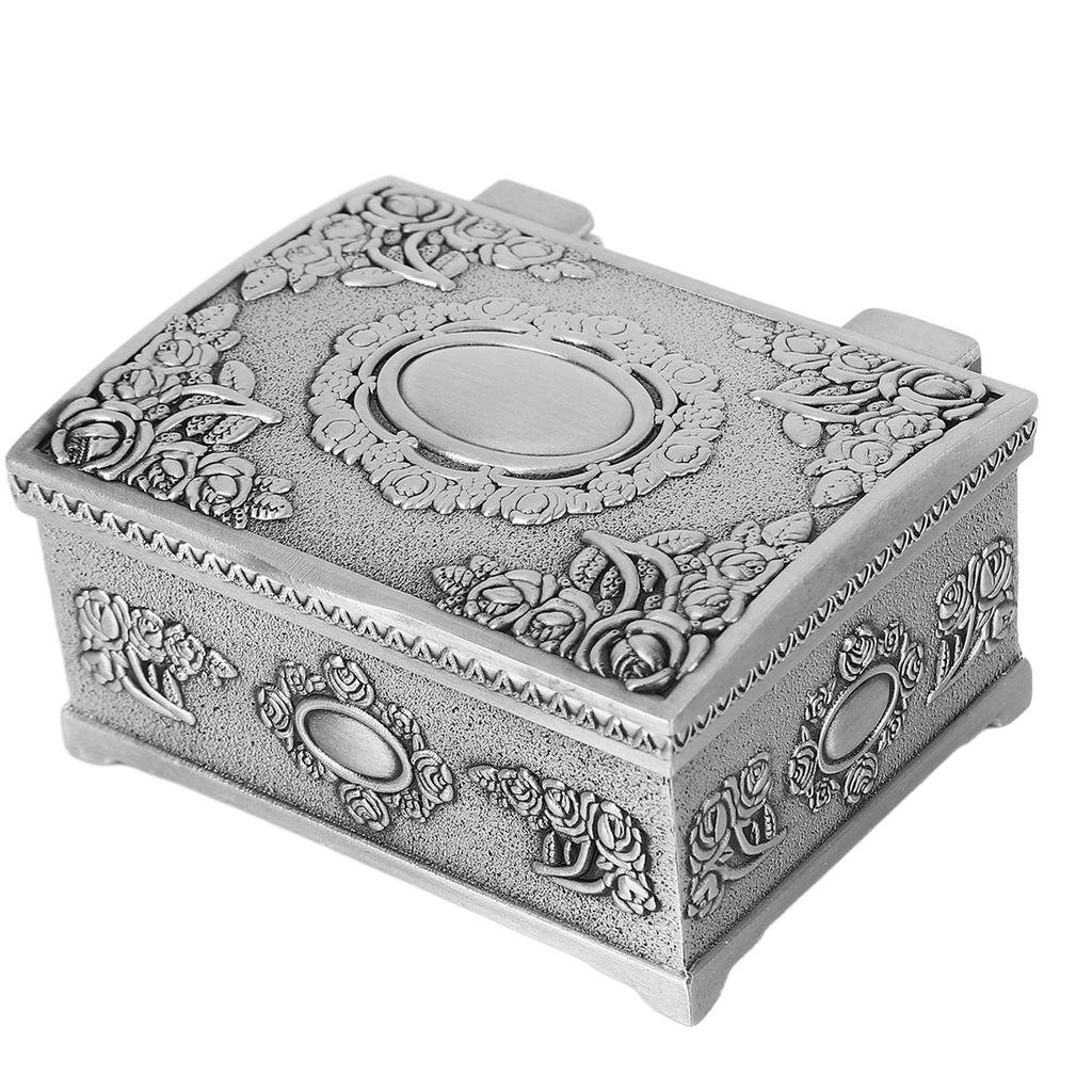 Vintage Jewelry Box Hand Carved Pattern Metal Small Antique Jewelry Organizer for Rings Earrings