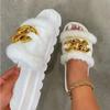 Mao Mao Slippers Women's Fashion Chain Large Size Home Warm Confinement Cotton Tow One-word Slippers