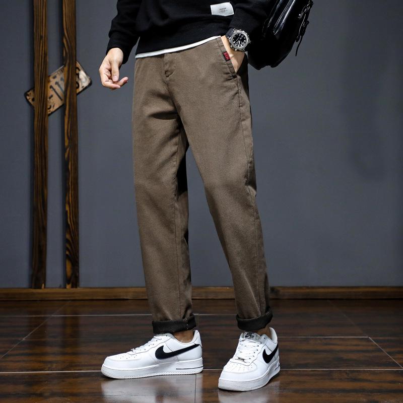 Мужские прямые узкие повседневные длинные брюки 2023 года с бархатом