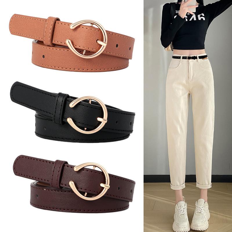 Belt Black Leather Women Premium Decorative Jeans Strap Metal Student Waistband