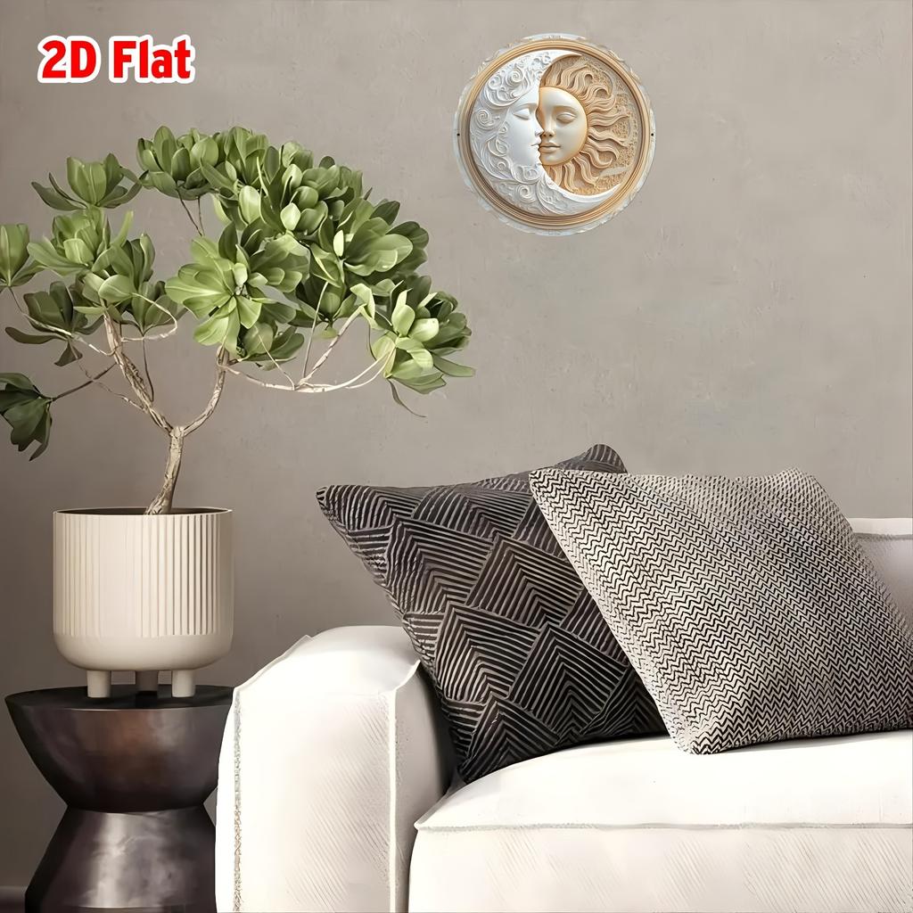 Vintage Sun & Moon Floral Round Aluminum Wall Art