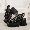 Fashion Punk Metal Buckle Platform Sandals Women 2025 Summer Rivet Decor Black Gothic Sandals Woman Plus Size 42 High Heeled Roman Shoes