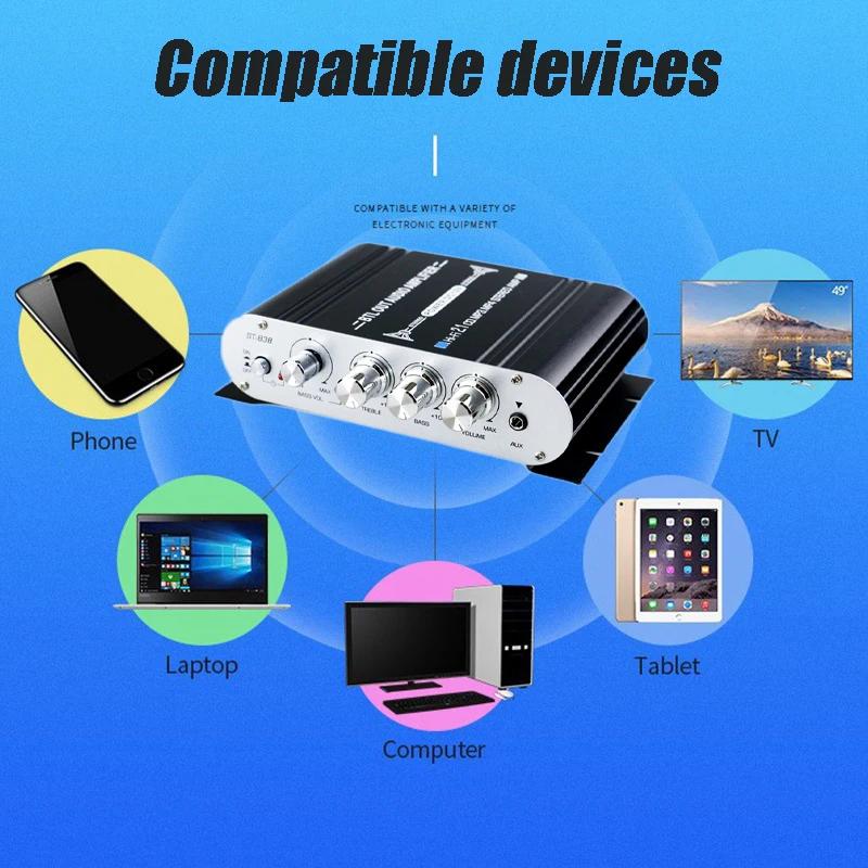 ST838 Усилитель звука 2.1CH Усилители мощности для домашнего автомобиля, кинотеатра, AMP 20 Втx2+40 Вт, класс D, стерео, высокие частоты, басы, усиление звука