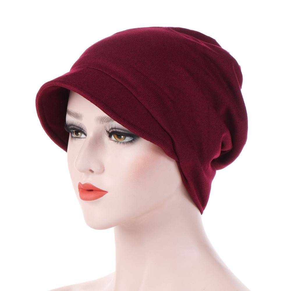New Fashion Turban Cap For Women Muslim Plain Brim Hats Stretch Turban Chemo Loss Head Wrap Beanie Casual Head Wrap Scarf
