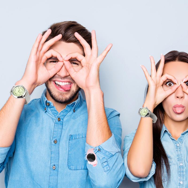 Elderly Night Glow Watches Digital Couple Elastic Band Classic Silver Color Student Casual Quartz Wristwatch Durable