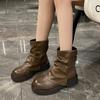 Женские сапоги до середины голени, классические однотонные, в британском стиле, на низком каблуке, мотоциклетные сапоги из искусственной кожи, плиссированные, дизайнерские Botas Femininas