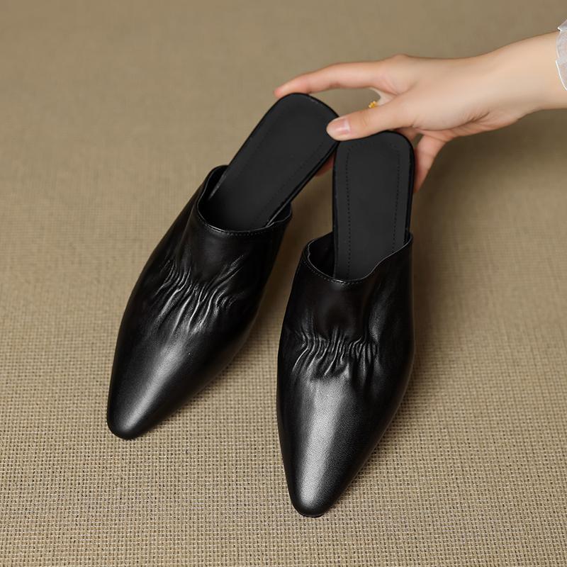 Мода 2025 Лето Женская обувь Квадратный носок Обувь на низком каблуке Тапочки Ретро Обувь из коровьей кожи для женщин Повседневные мюли для женщин Сандалии