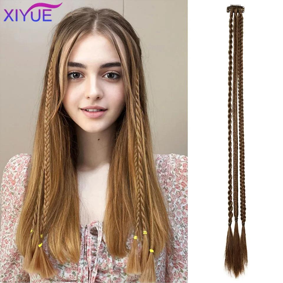 Заколка для передних косичек в прическе с 3 косами на каждой заколке, в общей сложности 22-дюймовые натуральные мягкие синтетические шиньоны для концерта