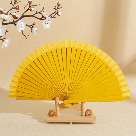 Solid Color Wooden Folding Fan Portable Summer Handheld Cooling Fan Decoration Dance Performance Props Party Costume Accessories