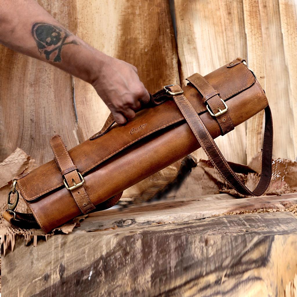 Handmade Leather Chef Knife Roll Bag: Culinary Travel Case