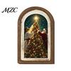 Solid Wood Hanging Sign Vintage Arched Wooden Photo Frame with Christmas Illustration, Retro Distressed Wall Art for Holiday Gift Family Desktop