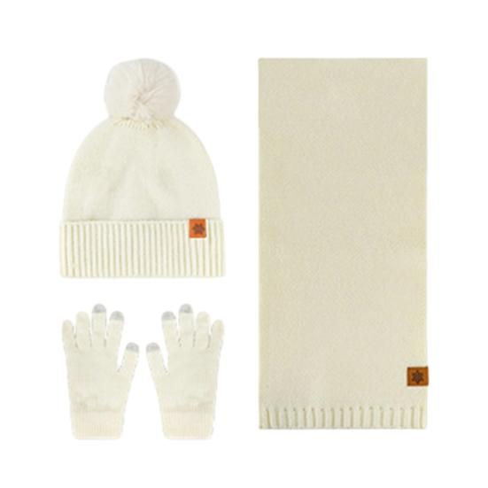 Yousheng 3Pcs/Set Women Hat Scarf Gloves Set Double-Layer Velvet Plush Ball Hat Cold Protection Scarf Touchscreen Gloves Set Ski Cycling Gear