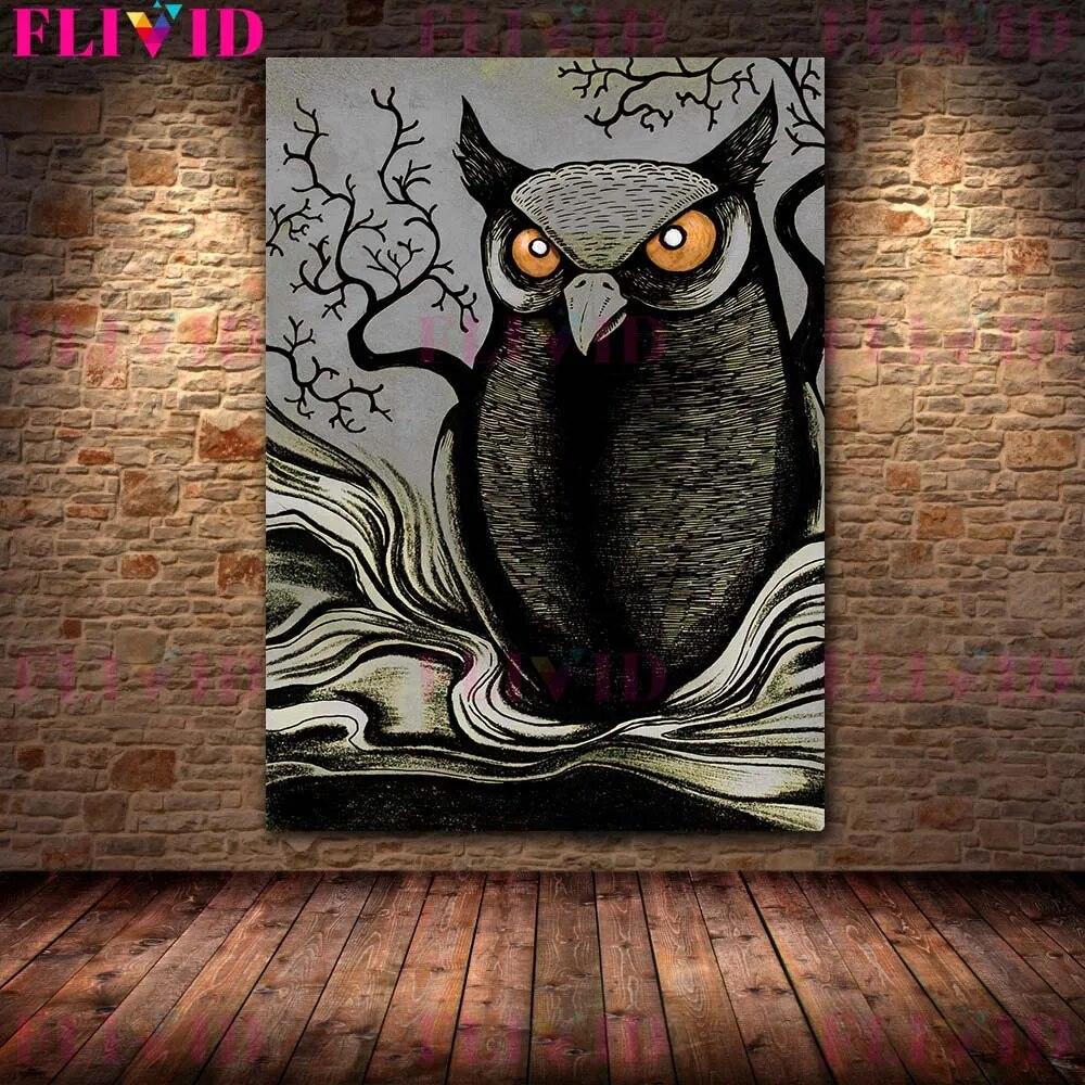 Кровожадный ягненок и змея, сова, винтажное ужасное животное, настенное искусство, холст, картина, сова и коза, человек, абстрактный плакат с принтом, декор без рамки